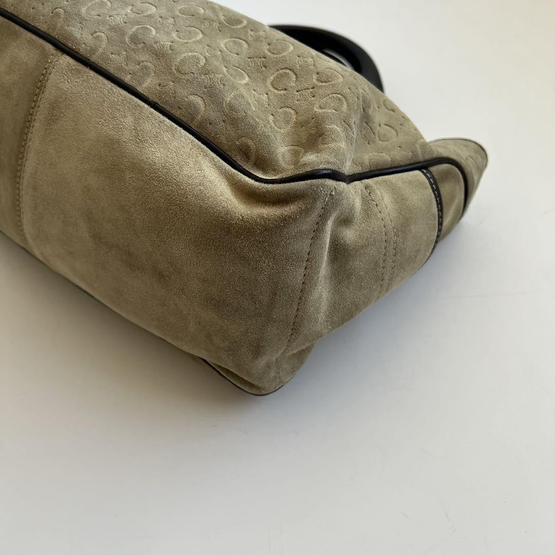 CELINE Hand Bag Tote Purse C Macadam Leather Suede Beige Brown Authentic