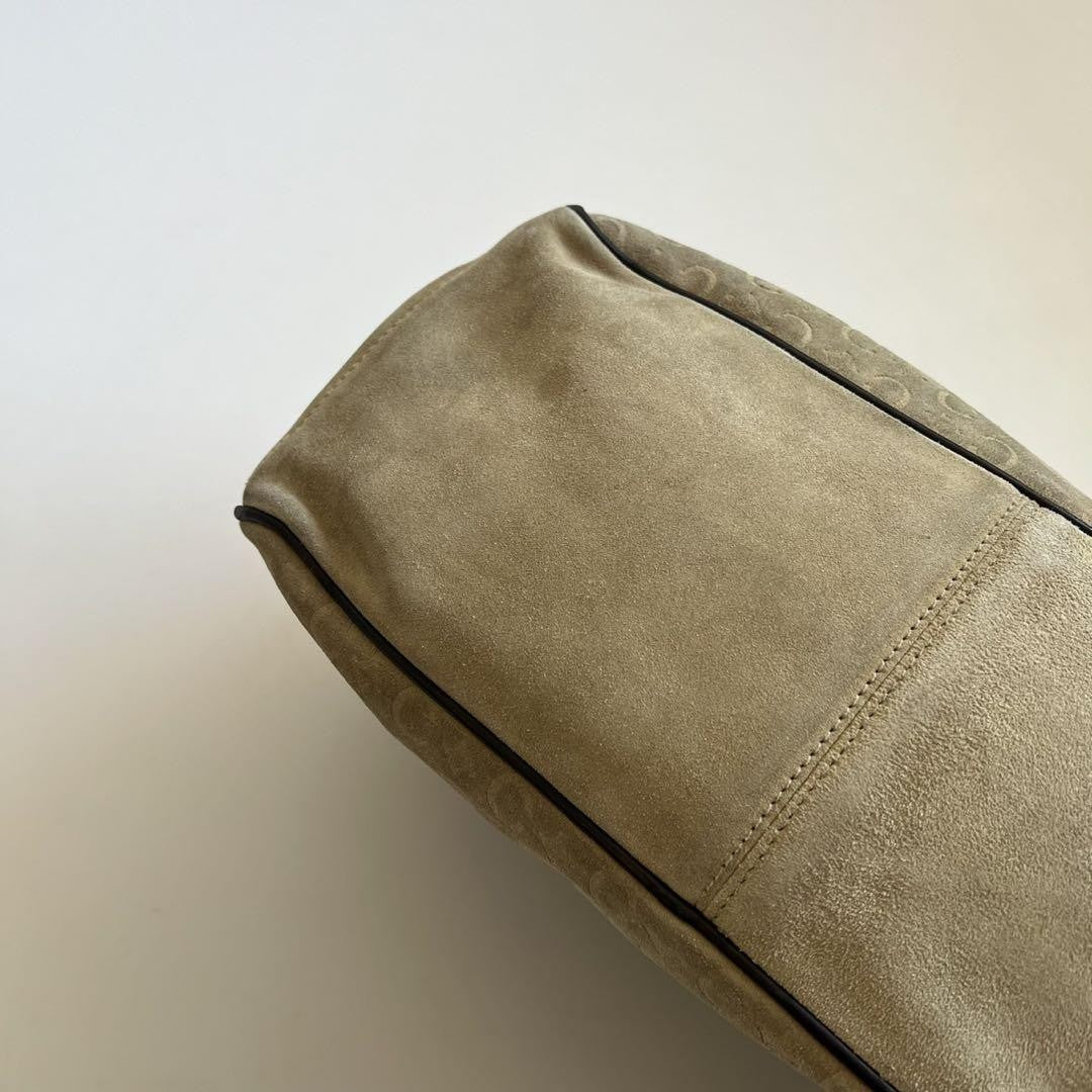 CELINE Hand Bag Tote Purse C Macadam Leather Suede Beige Brown Authentic