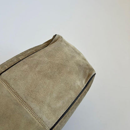 CELINE Hand Bag Tote Purse C Macadam Leather Suede Beige Brown Authentic