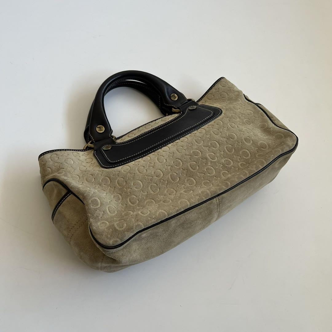CELINE Hand Bag Tote Purse C Macadam Leather Suede Beige Brown Authentic