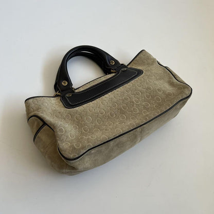 CELINE Hand Bag Tote Purse C Macadam Leather Suede Beige Brown Authentic