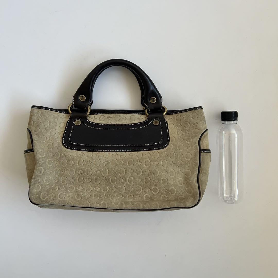 CELINE Hand Bag Tote Purse C Macadam Leather Suede Beige Brown Authentic