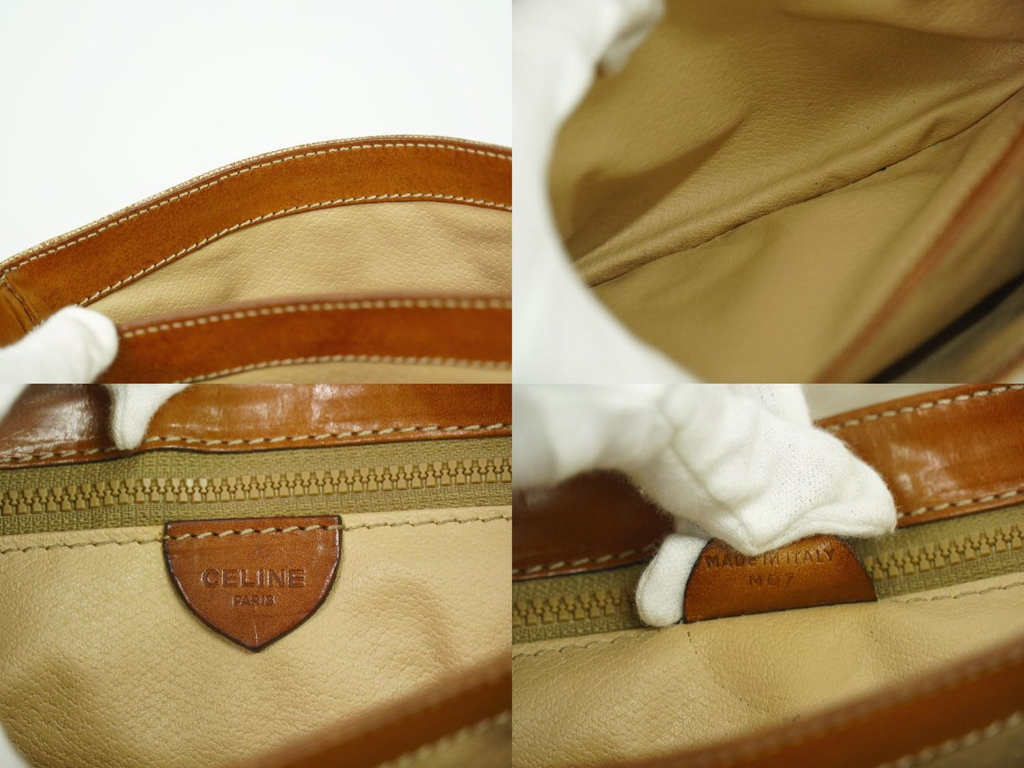 CELINE Shoulder Bag Purse Macadam PVC Beige Authentic