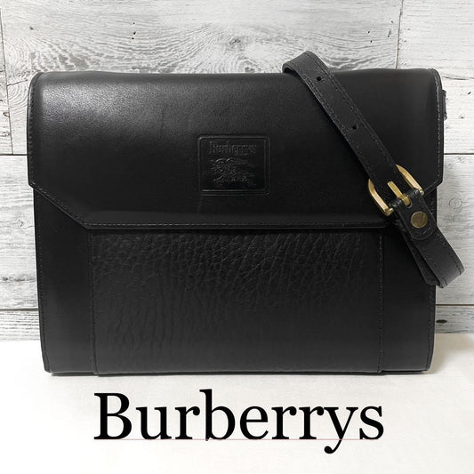 BURBERRYS Shoulder Bag Purse Nova Check Leather Black Authentic