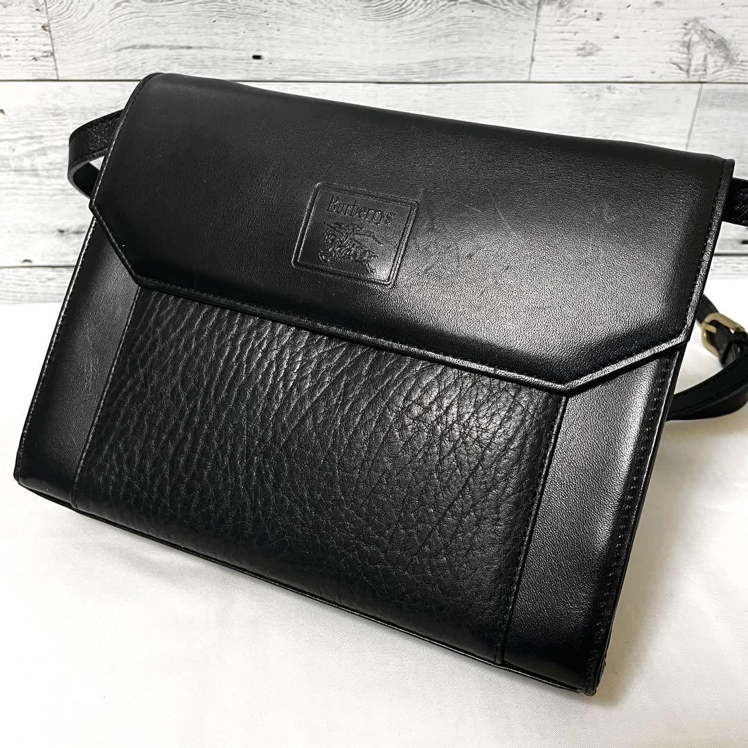 BURBERRYS Shoulder Bag Purse Nova Check Leather Black Authentic