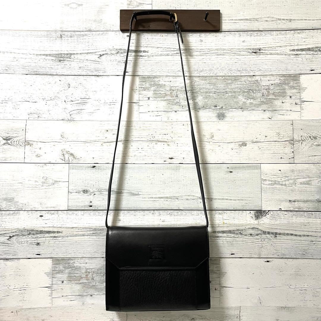 BURBERRYS Shoulder Bag Purse Nova Check Leather Black Authentic