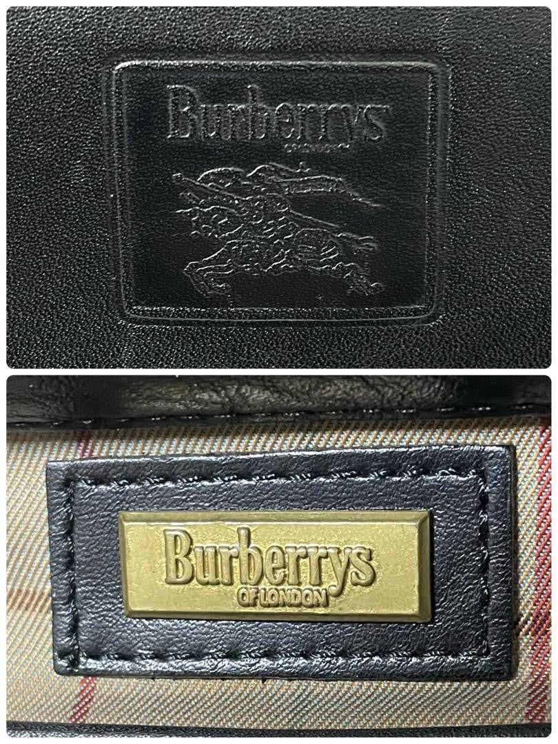BURBERRYS Shoulder Bag Purse Nova Check Leather Black Authentic