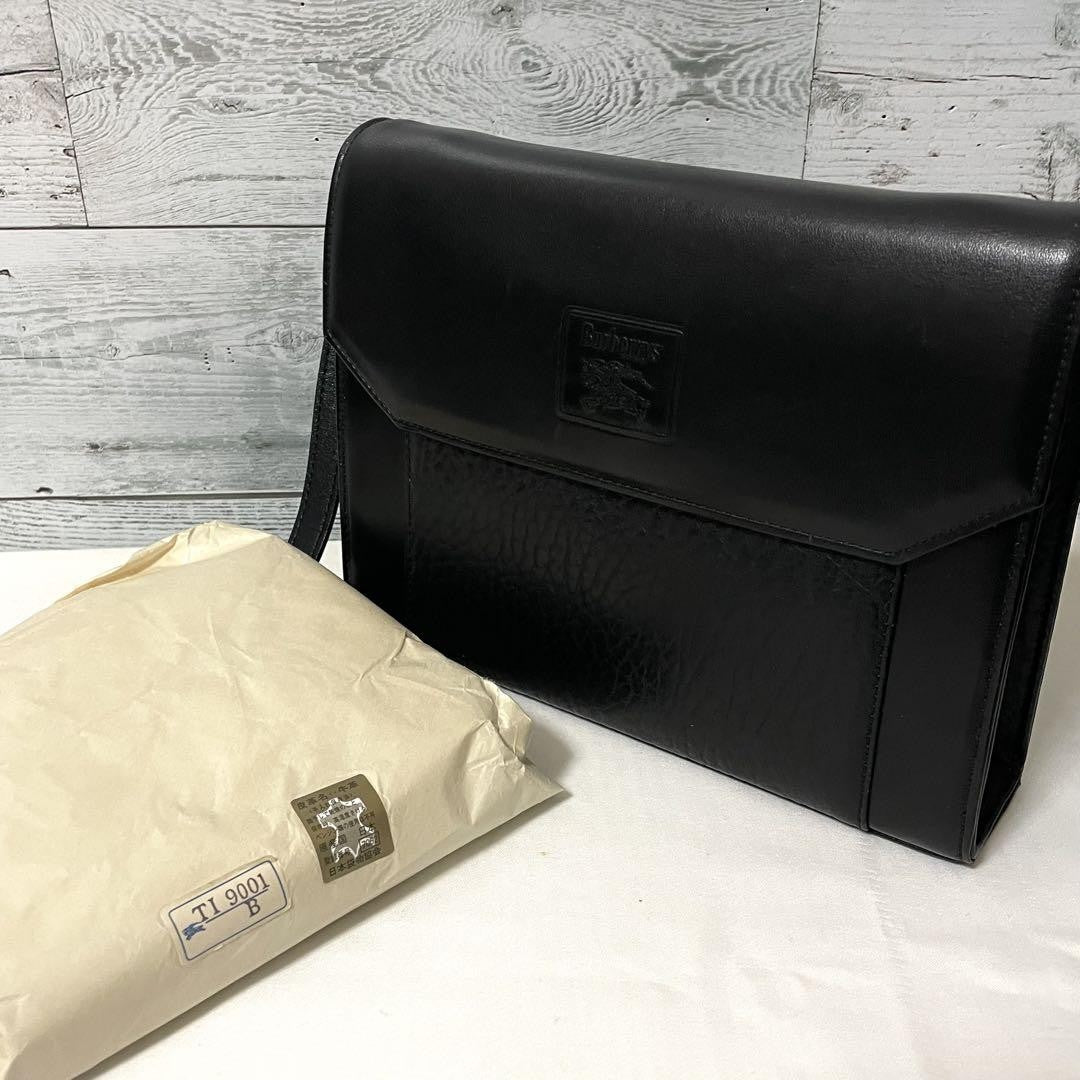 BURBERRYS Shoulder Bag Purse Nova Check Leather Black Authentic
