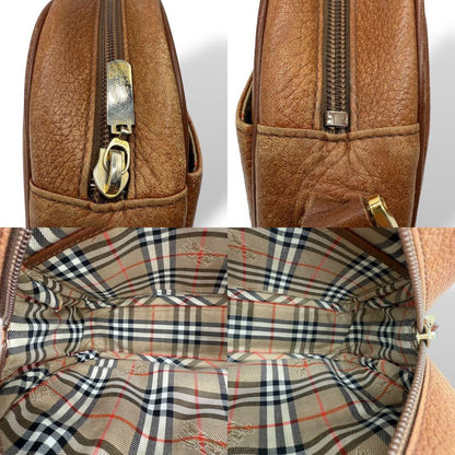 BURBERRYS Shoulder Bag Purse Nova Check Leather Brown Authentic