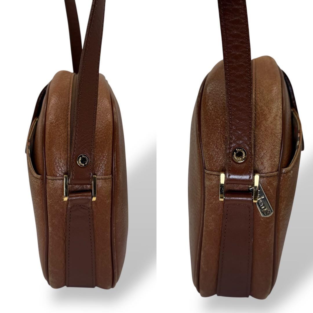 BURBERRYS Shoulder Bag Purse Nova Check Leather Brown Authentic