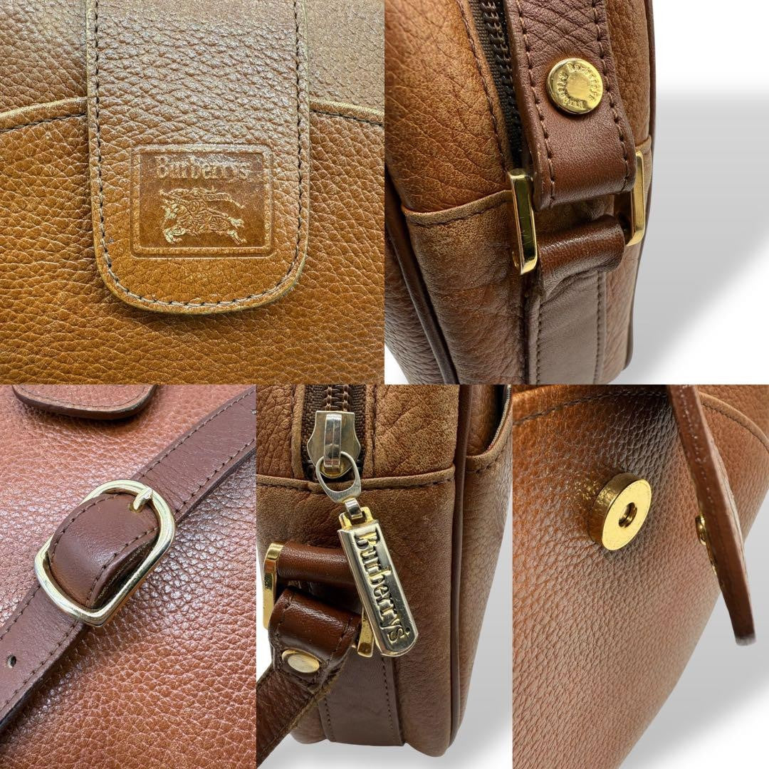 BURBERRYS Shoulder Bag Purse Nova Check Leather Brown Authentic