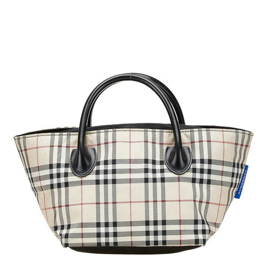 BURBERRY Hand Bag Tote Purse Nova Check Nylon Leather Beige Black Red Authentic