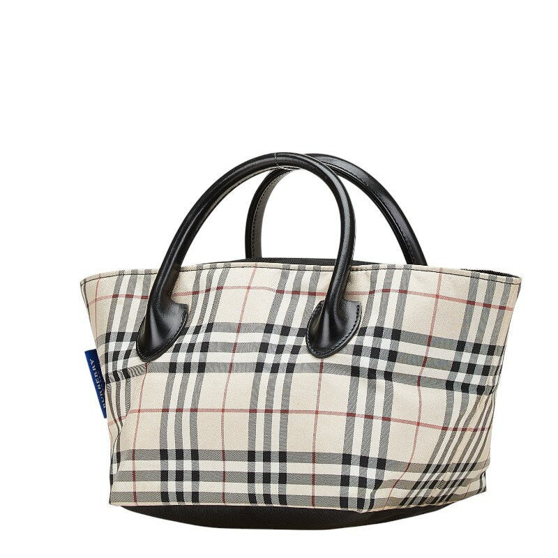 BURBERRY Hand Bag Tote Purse Nova Check Nylon Leather Beige Black Red Authentic