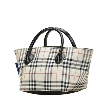 BURBERRY Hand Bag Tote Purse Nova Check Nylon Leather Beige Black Red Authentic