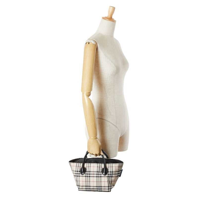 BURBERRY Hand Bag Tote Purse Nova Check Nylon Leather Beige Black Red Authentic