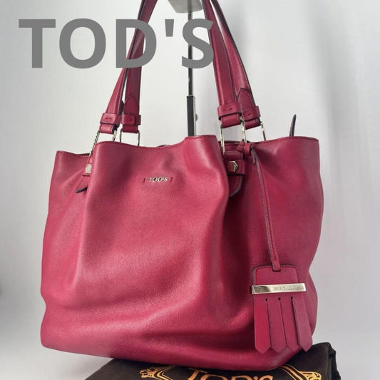 TOD'S Hand Bag Tote Purse Logo Leather Pink Authentic