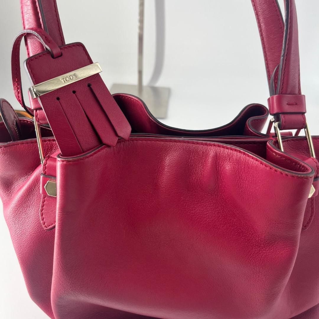TOD'S Hand Bag Tote Purse Logo Leather Pink Authentic