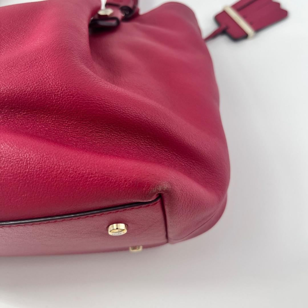 TOD'S Hand Bag Tote Purse Logo Leather Pink Authentic