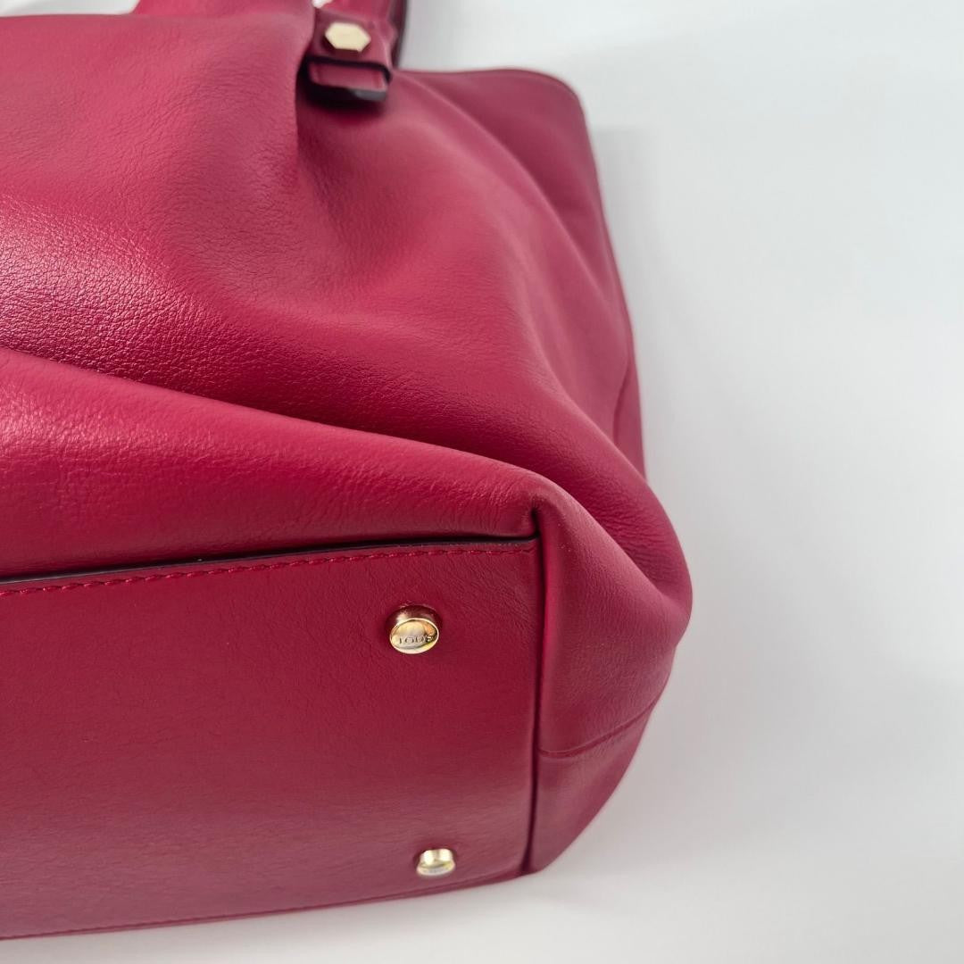 TOD'S Hand Bag Tote Purse Logo Leather Pink Authentic