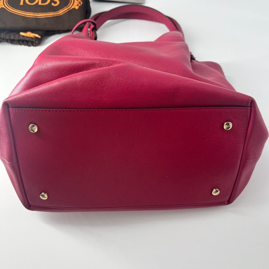 TOD'S Hand Bag Tote Purse Logo Leather Pink Authentic