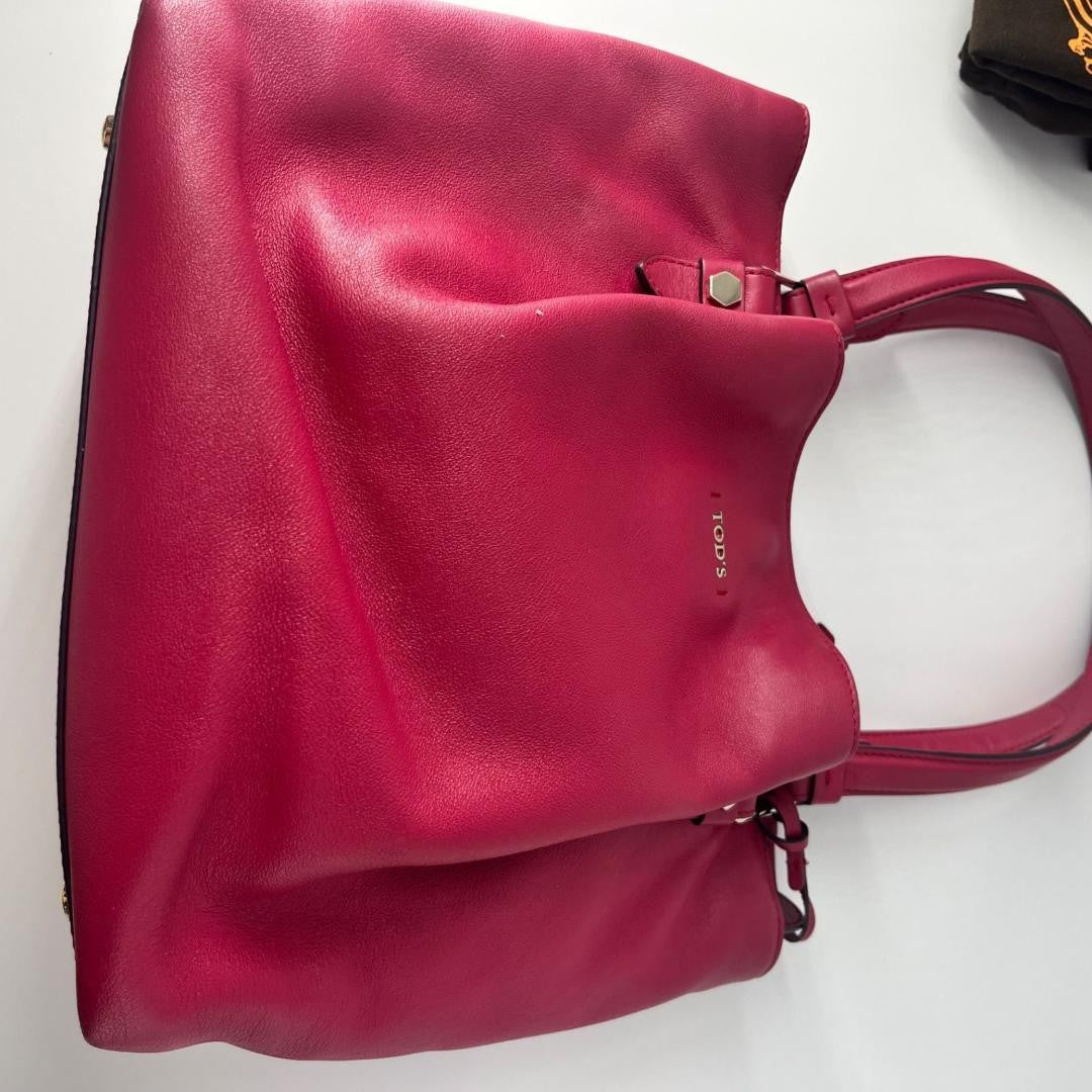 TOD'S Hand Bag Tote Purse Logo Leather Pink Authentic