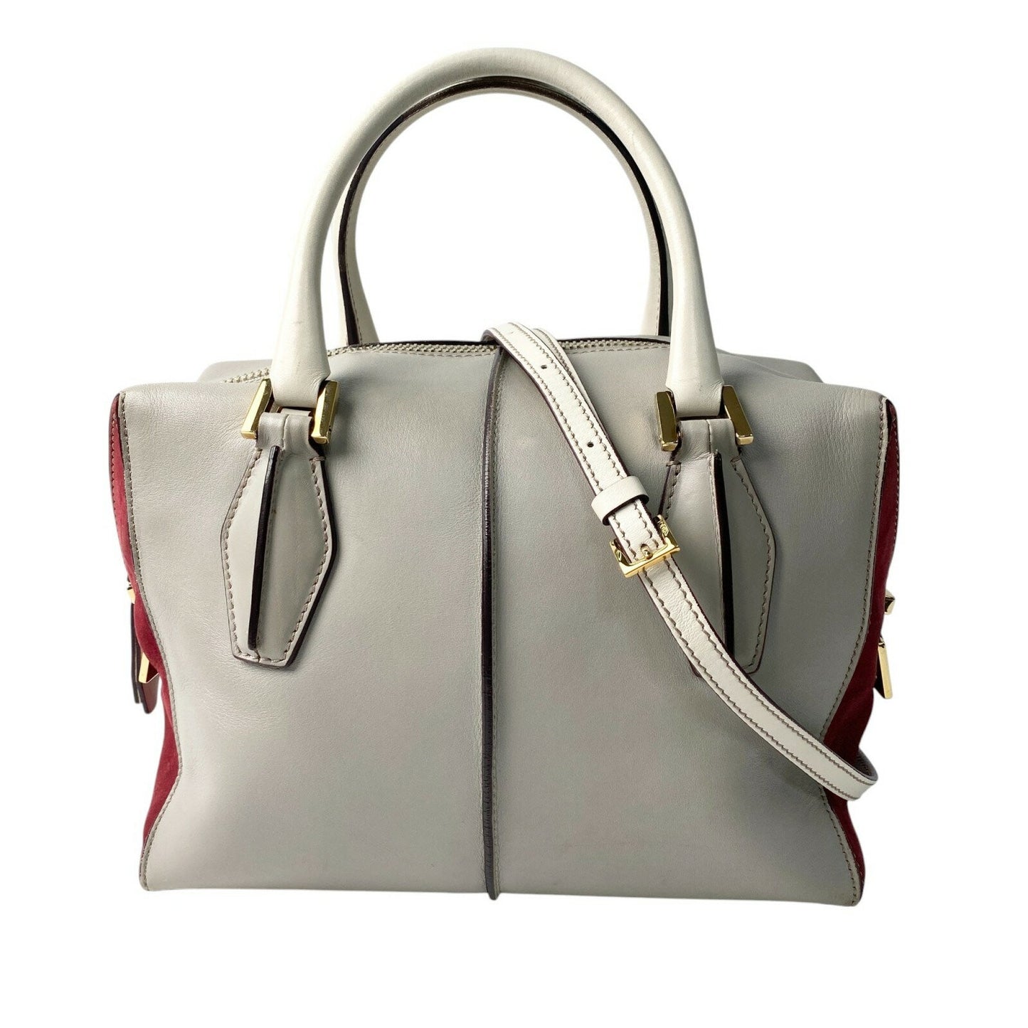 TOD'S Hand Shoulder Bag Tote Purse 2way D-Styling Leather Gray Wine Red Auth