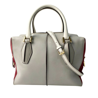TOD'S Hand Shoulder Bag Tote Purse 2way D-Styling Leather Gray Wine Red Auth