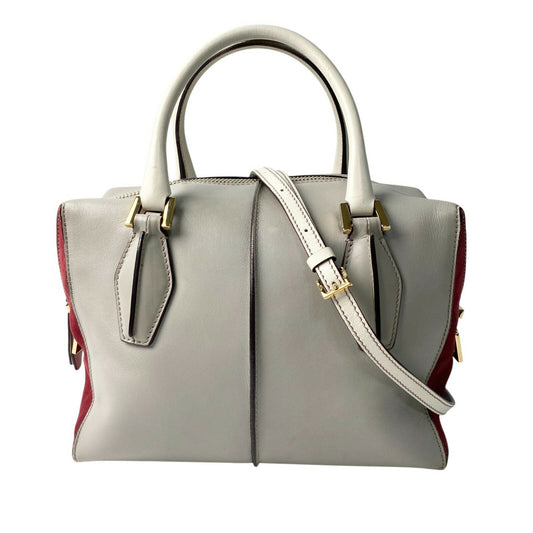 TOD'S Hand Shoulder Bag Tote Purse 2way D-Styling Leather Gray Wine Red Auth