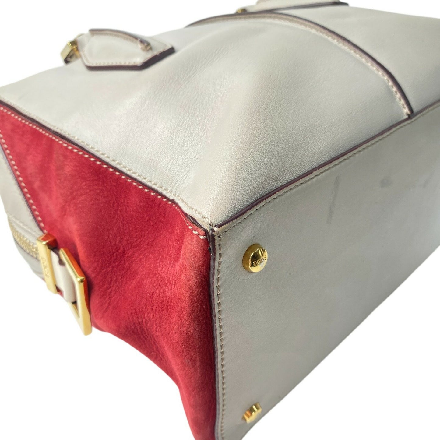 TOD'S Hand Shoulder Bag Tote Purse 2way D-Styling Leather Gray Wine Red Auth