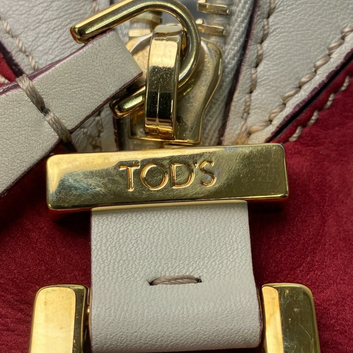 TOD'S Hand Shoulder Bag Tote Purse 2way D-Styling Leather Gray Wine Red Auth