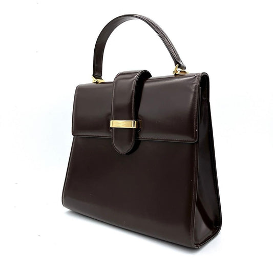 Valentino Garavani Hand Bag Tote Purse Leather Dark Brown Authentic