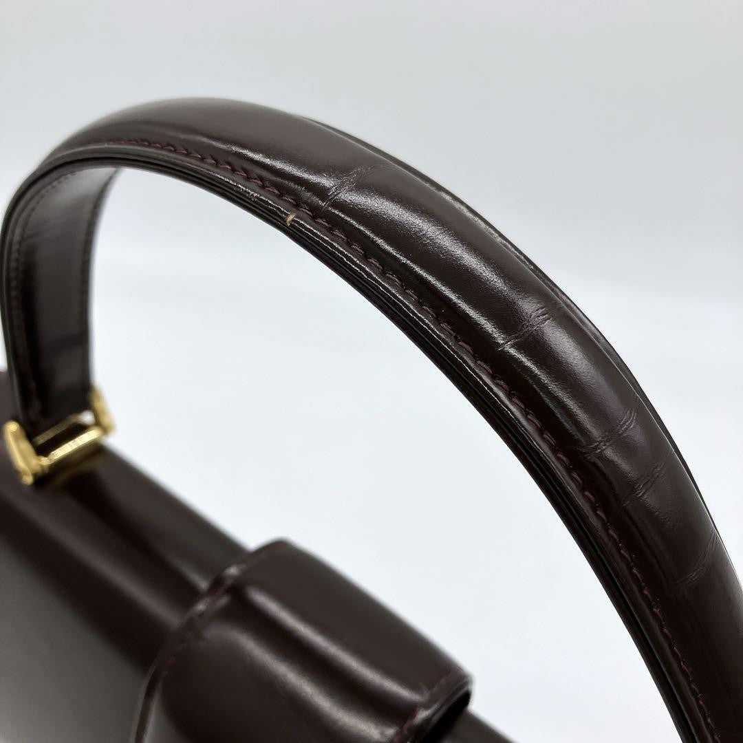 Valentino Garavani Hand Bag Tote Purse Leather Dark Brown Authentic