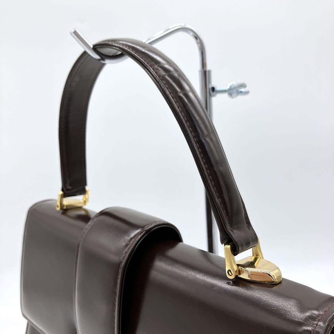 Valentino Garavani Hand Bag Tote Purse Leather Dark Brown Authentic