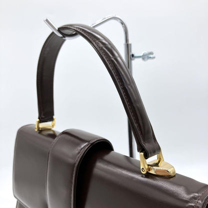 Valentino Garavani Hand Bag Tote Purse Leather Dark Brown Authentic