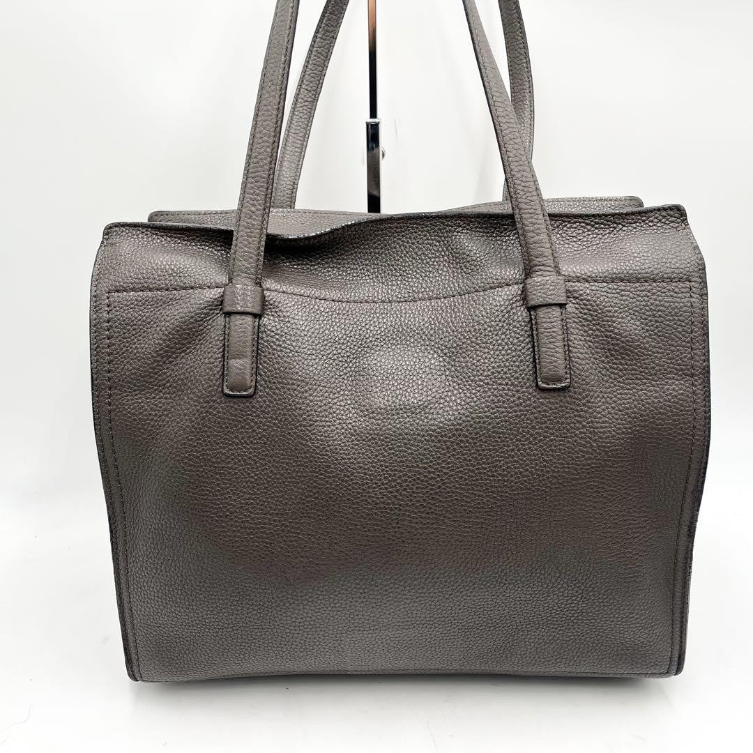 Salvatore Ferragamo Hand Bag Tote Purse Gancini Leather Gray Authentic