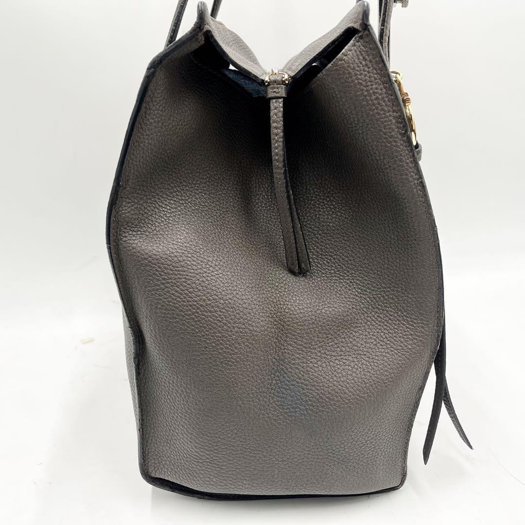 Salvatore Ferragamo Hand Bag Tote Purse Gancini Leather Gray Authentic