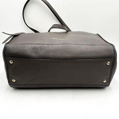 Salvatore Ferragamo Hand Bag Tote Purse Gancini Leather Gray Authentic