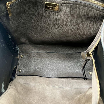 Salvatore Ferragamo Hand Bag Tote Purse Gancini Leather Gray Authentic