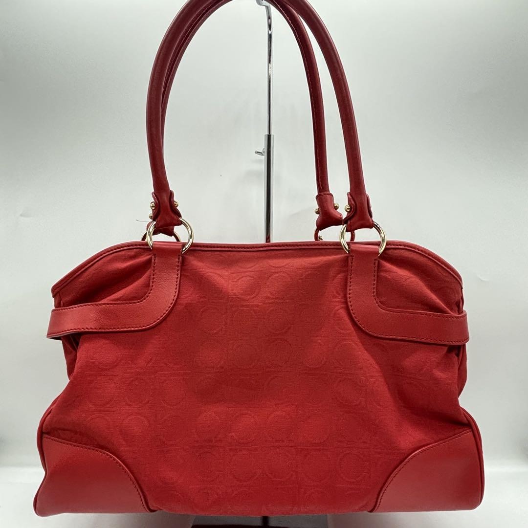 Salvatore Ferragamo Hand Bag Tote Purse Gancini Leather Nylon Red Authentic