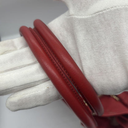 Salvatore Ferragamo Hand Bag Tote Purse Gancini Leather Nylon Red Authentic