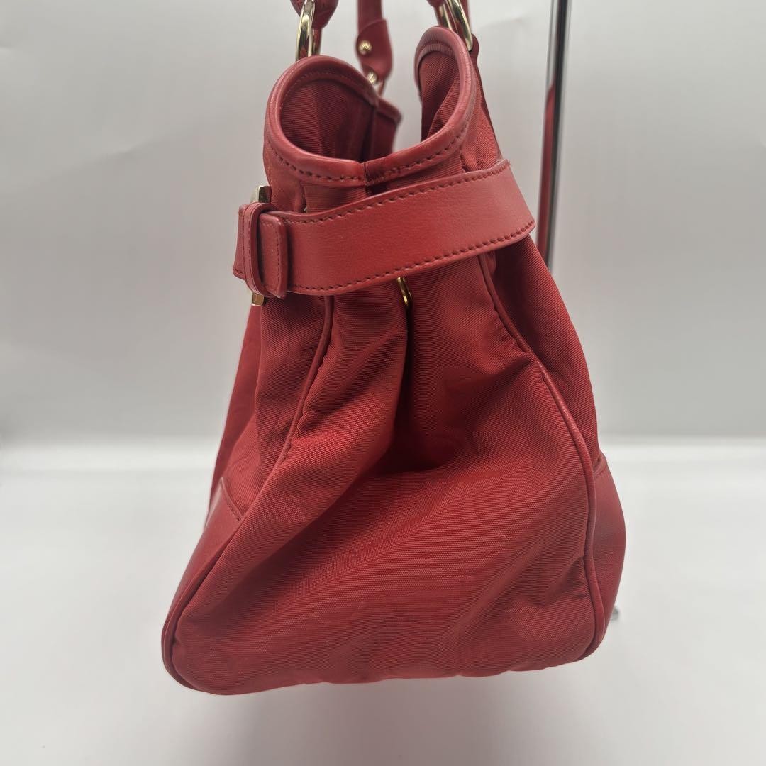 Salvatore Ferragamo Hand Bag Tote Purse Gancini Leather Nylon Red Authentic
