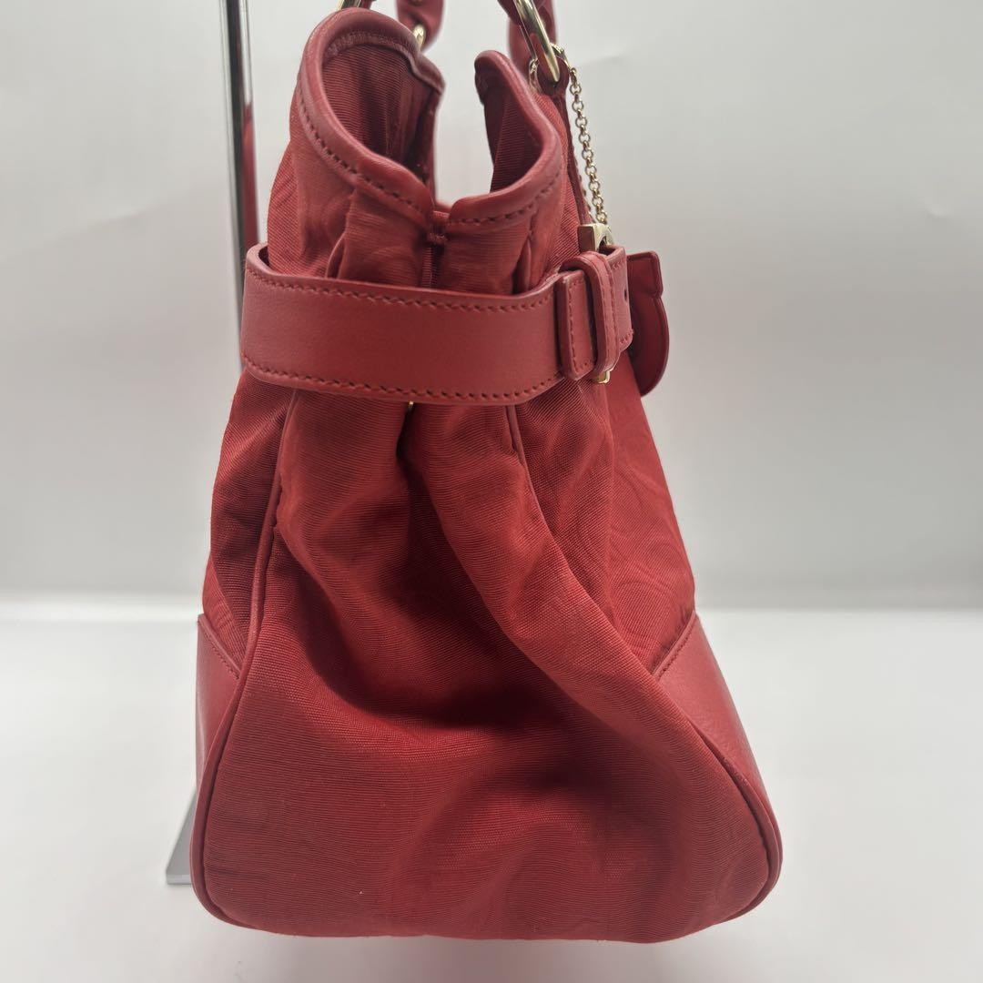 Salvatore Ferragamo Hand Bag Tote Purse Gancini Leather Nylon Red Authentic