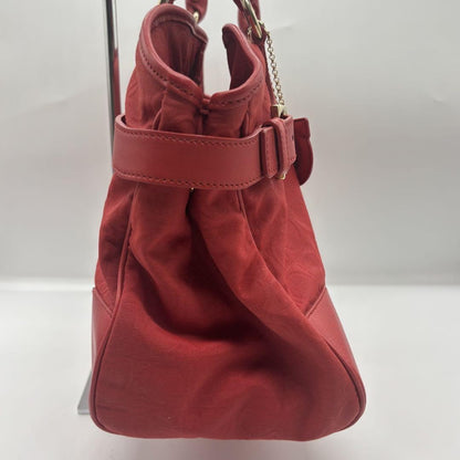 Salvatore Ferragamo Hand Bag Tote Purse Gancini Leather Nylon Red Authentic