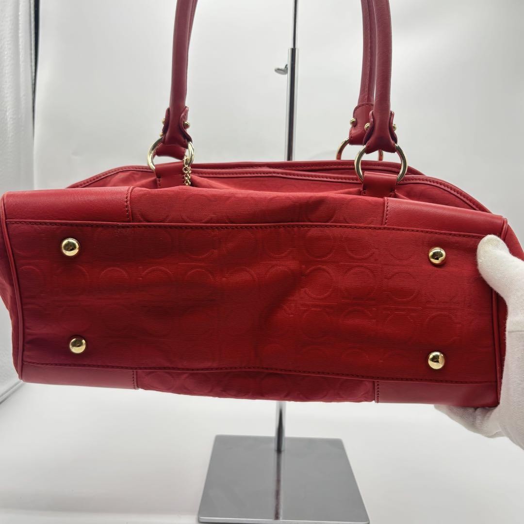 Salvatore Ferragamo Hand Bag Tote Purse Gancini Leather Nylon Red Authentic