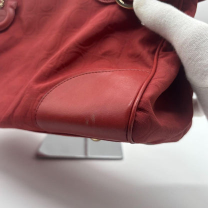 Salvatore Ferragamo Hand Bag Tote Purse Gancini Leather Nylon Red Authentic