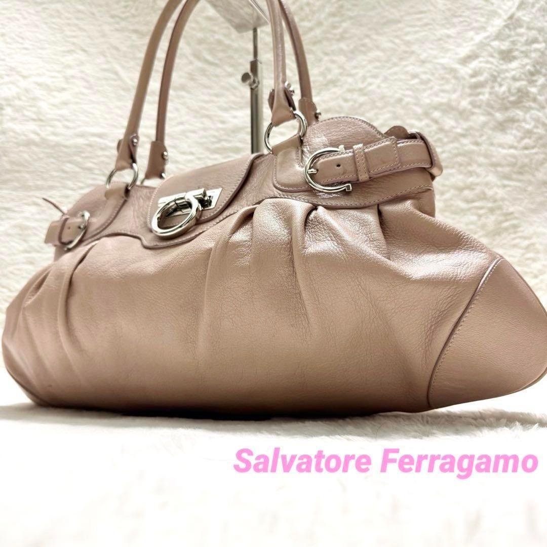 Salvatore Ferragamo Hand Bag Tote Purse Gancini Leather Pink Authentic