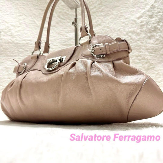 Salvatore Ferragamo Hand Bag Tote Purse Gancini Leather Pink Authentic