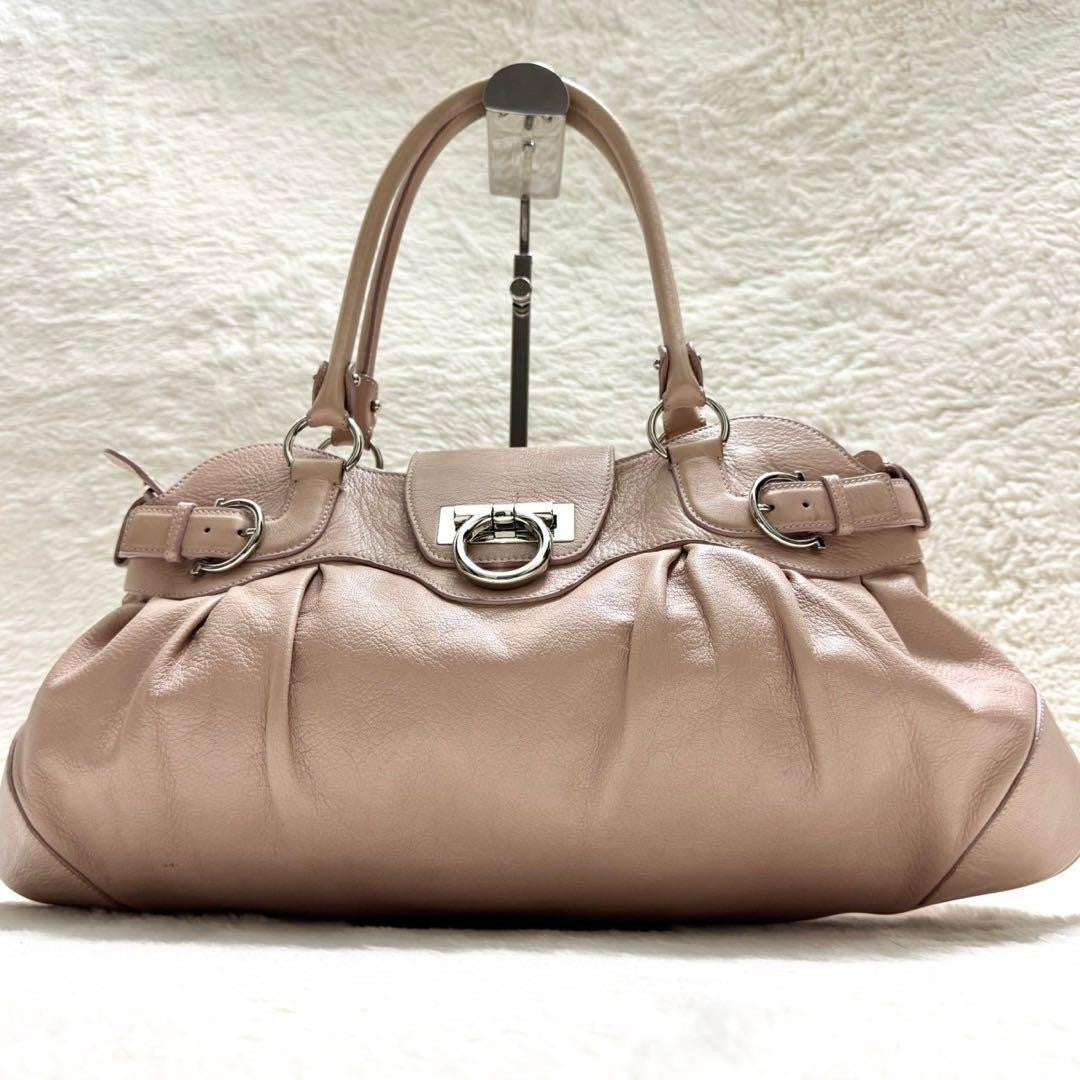 Salvatore Ferragamo Hand Bag Tote Purse Gancini Leather Pink Authentic