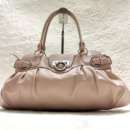 Salvatore Ferragamo Hand Bag Tote Purse Gancini Leather Pink Authentic