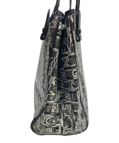 Salvatore Ferragamo Hand Bag Tote Purse Logo Black Silver Authentic